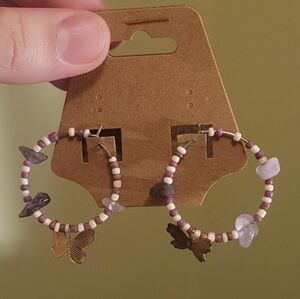 Fairy Grunge Beaded Amethyst Butterfly Hoop Earrings